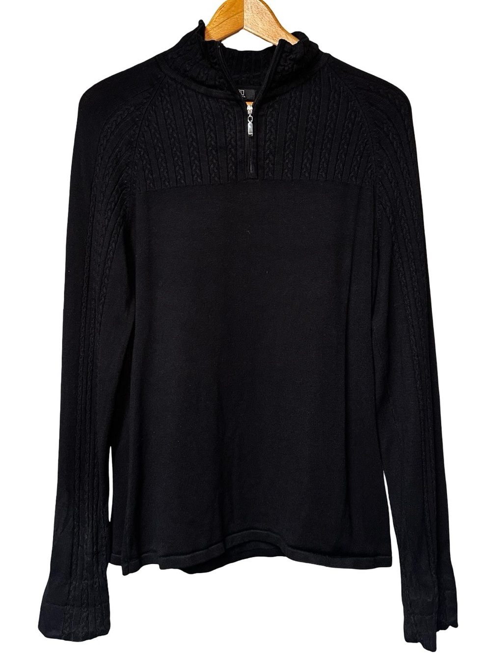 NILS Black Cable Knit Pullover Quarter Zip Sweater SZ Large Winter Ski Outdoor